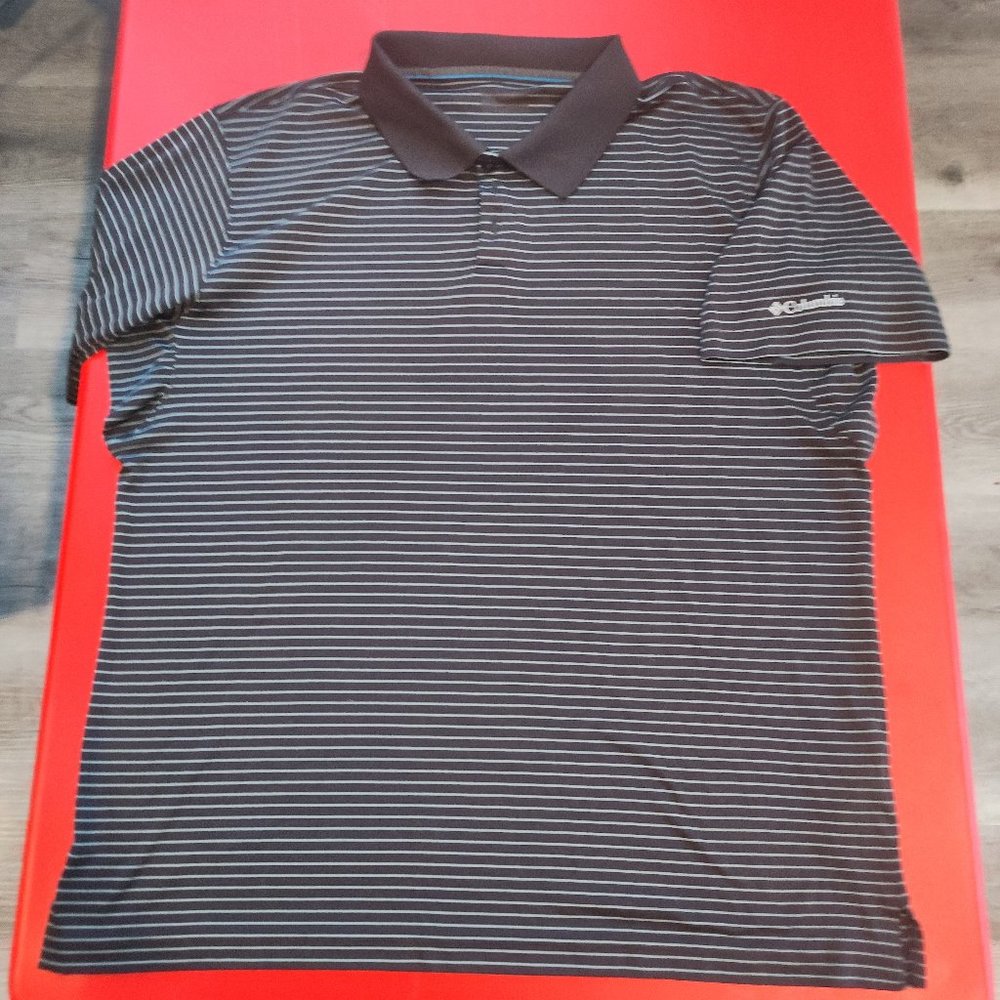 Columbia athletic polo shirt grey striped men's size XL